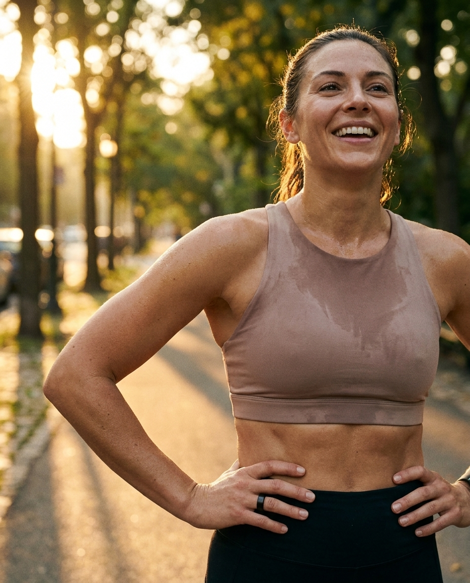 Woman after a morning run wearing the Smart Health Ring