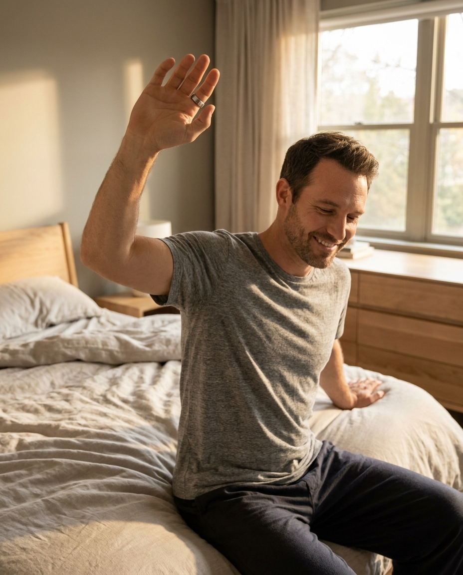 Man waking up wearing the Smart Health Ring