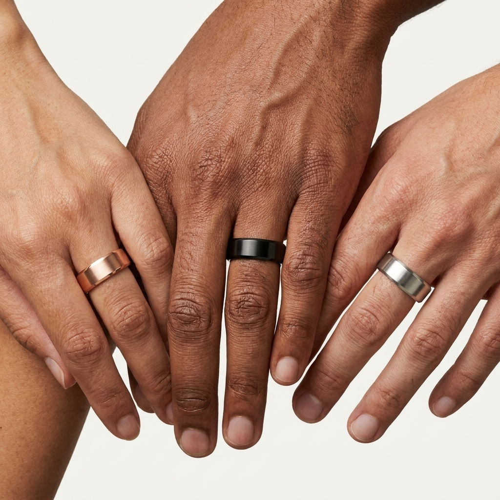 Smart Health Ring worn on the hand in all three finishes