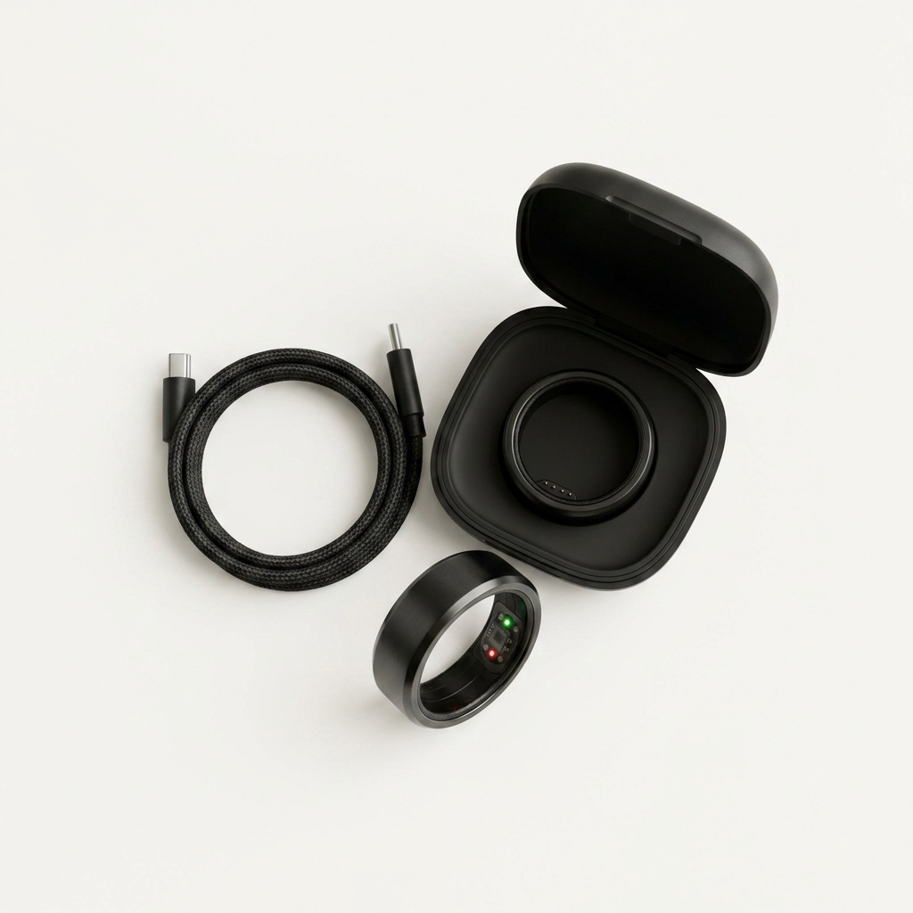 Smart Health Ring with wireless charging case and cable