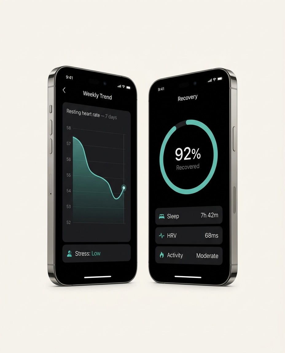 The free Smart Health app showing heart rate trends and recovery score