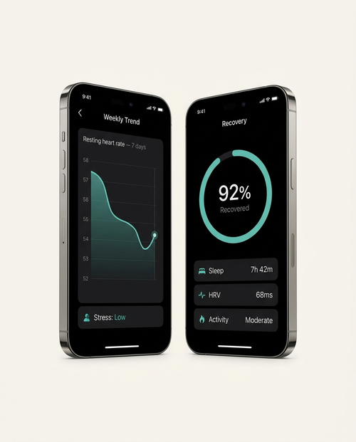 The free Smart Health app showing heart rate trends and recovery score